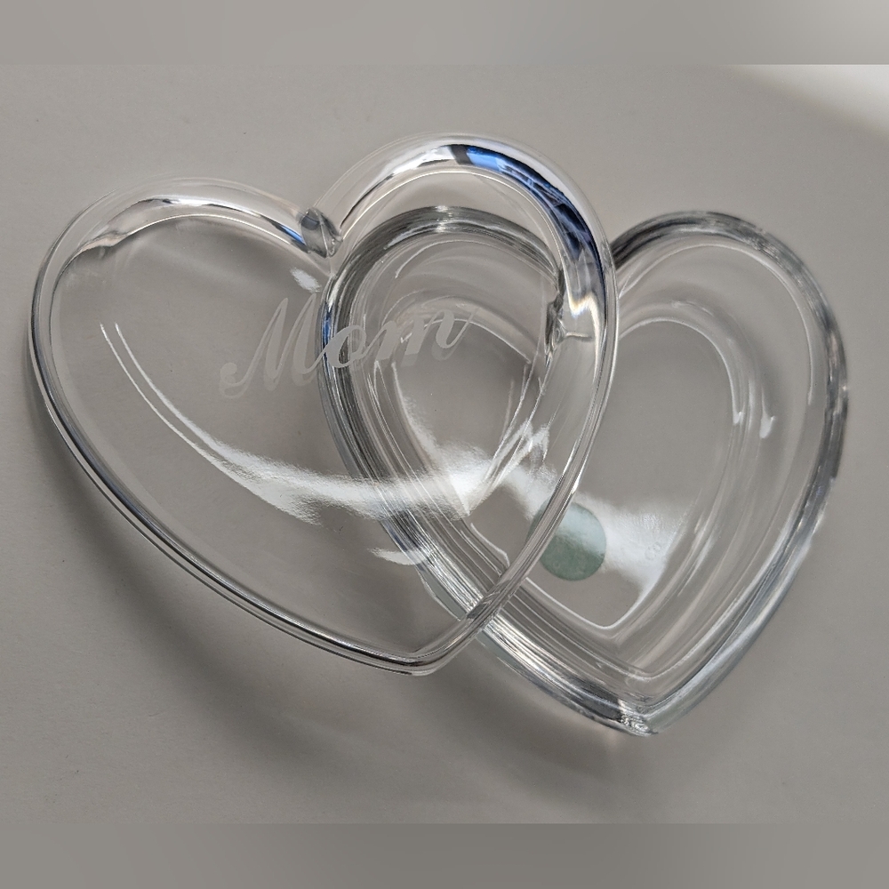 "MOM" Vintage Authentic TIFFANY & CO Lead Crystal HEART Jewelry Trinket Box - Picture 3 of 9